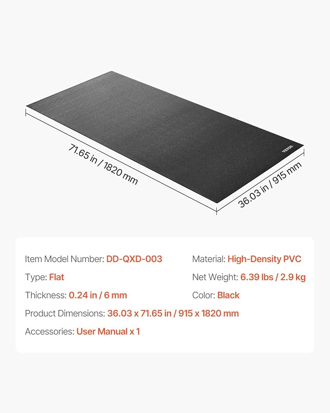 VEVOR Treadmill Mat for Carpet Floor, Exercise Equipment Mat for Treadmills, Stationary & Recumbent Bikes, High Density PVC Floor Protector Gym Mats, Waterproof and Non-Slip for Home Gym