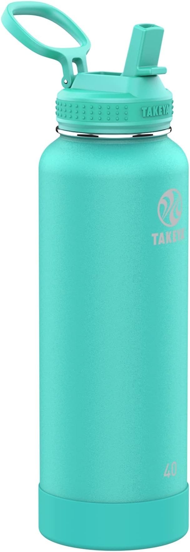 Takeya Actives Water Bottle with Straw Lid - Durable & Easy-Care Water Bottle with Stainless Steel Insulation - BPA-Free Lid with Carry Handle & Straw - Dishwasher-Safe - 40 oz, Teal