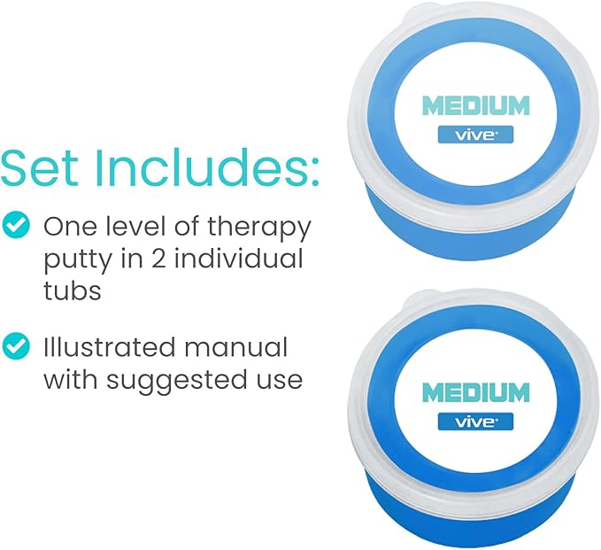 Vive Therapy Putty For Adults, For Hand Therapy (2 Pack) - Occupational Sensory Stress Relief Tools - for Physical Exercise, Finger Pain, Grip Strength, Rehab, Arthritis, Forearms, Fidgeting, Motor Skills