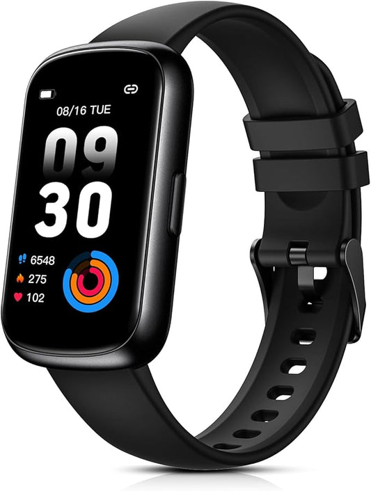 Fitness Tracker for Women Men, Smart Watch Band with 24/7 Heart Rate Blood Oxygen Sleep Monitor, Calories Step Tracker Pedometer 3ATM Waterproof Activity Tracker for Android iOS, Black
