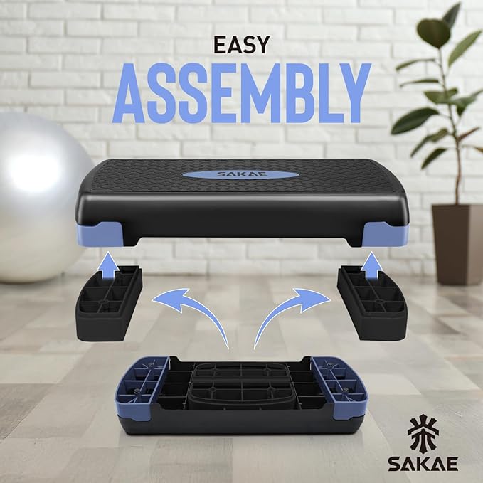 SAKAE Exercise Step Platform Set with Ankle Weights & Measuring Tape, Adjustable Height 2 Level Risers Workout Step Trainer, Aerobic Steppers for Home Gym Exercise Fitness Workout, Multiple Colors