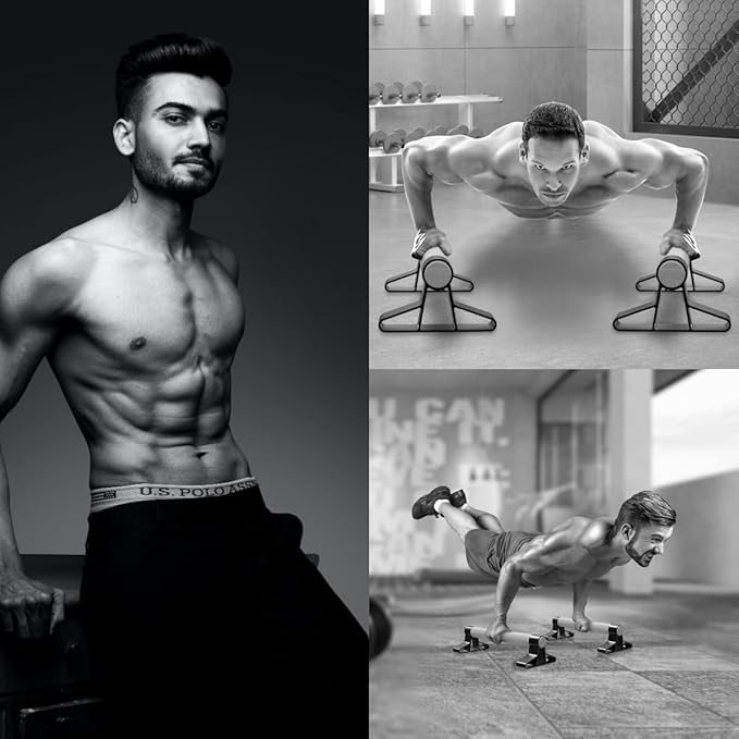 SELEWARE Wood push up bars Parallettes bars Anti-slip Handstand Bars for Calisthenics, Fitness, Floor workouts Solid Wood with Sturdy Metal Bracket, Support 600 lbs