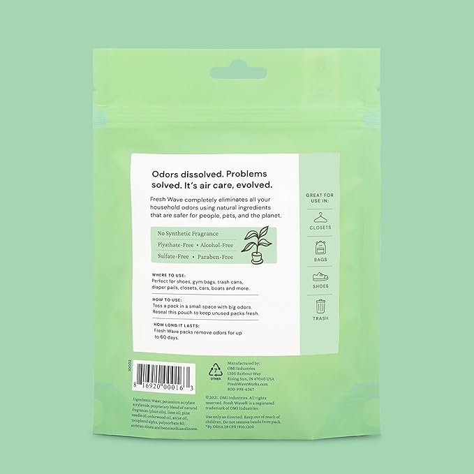 Fresh Wave Odor Eliminating & Deodorizing Packs, Bag of 6 - Safer Odor Relief for Small Spaces, Natural Plant-Based Odor Eliminator, Odor Absorbers for Home