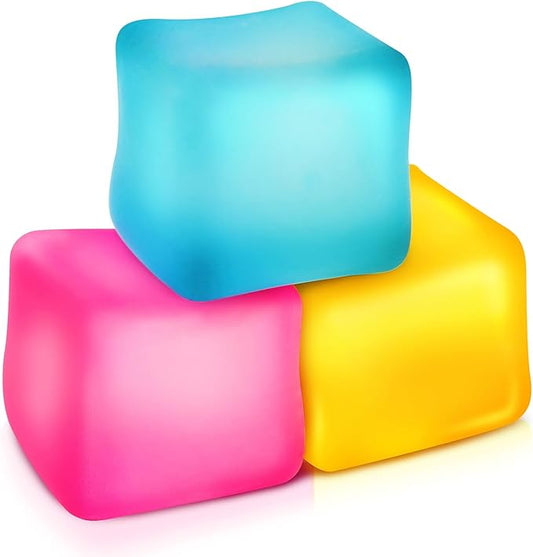 Fidget Toys Stress Cube 3 Pack: High Density Gel Filled Sensory Toys, 2.1" Cube, Anxiety Relief Squishy Fidget Toys, Stress Balls for Adults Kids Children Teens, Fidgets for Classroom