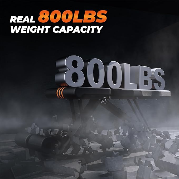 800LBS Adjustable Weight Bench - Bonvork Foldable Workout Bench Press with 20.5'' Extended Base for Home Gym, Folding Decline Incline Strength Training Bench for Full Body Exercise - 2024 Version