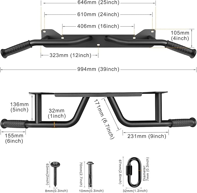 Kipika Pull Up Bar for Doorway Wall Mounted Multi-Grip Strength Bar with Resistance Band Hooks | Heavy-Duty Multifunctional Chin Up Bar for Home Gym Workout | 39-Inch Wide 600 Lbs Capacity