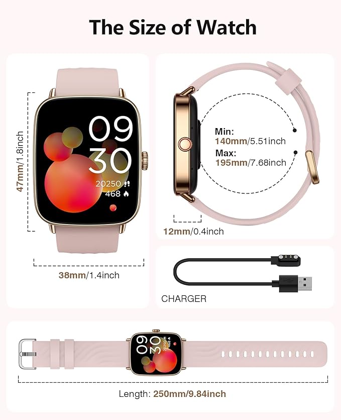 2025 Smart Watches for Women, 1.85" AI Voice Smartwatch, 24/7 Heart Rate Monitor, Stress/SpO2/Sleep Tracker, IP68 Waterproof, Weather, 100+ Sports Fitness Tracker for Android iOS Pink