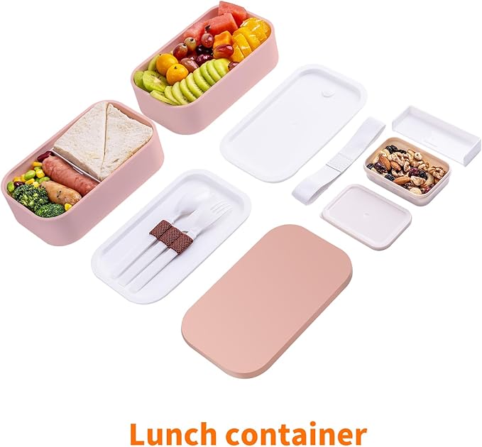 Bento Box Adult Lunch Box with lunch bag,Japanese Lunch Box Containers for Adult,Bento lunch Box with Leakproof 54OZ Pink