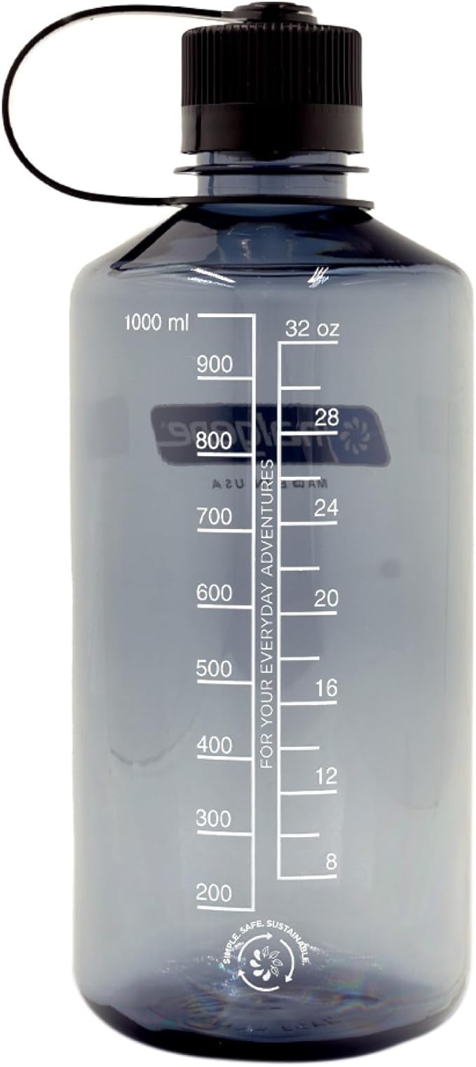 Nalgene Sustain Tritan BPA-Free Water Bottle Made with Material Derived from 50% Plastic Waste (using ISCC certified mass balance), 32 OZ, Narrow Mouth,Grey (Pack of 6)