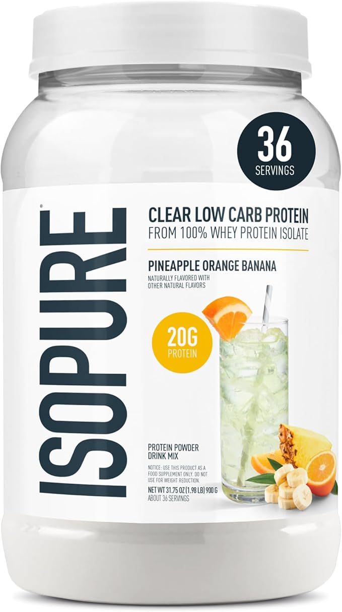 Isopure 100% Pure Whey Isolate Protein Powder Infusions, Lactose Free, Gluten Free, Naturally Flavored, Pineapple Orange Banana, 20g Protein Per Serving, 1.9 Lb, 36 Servings