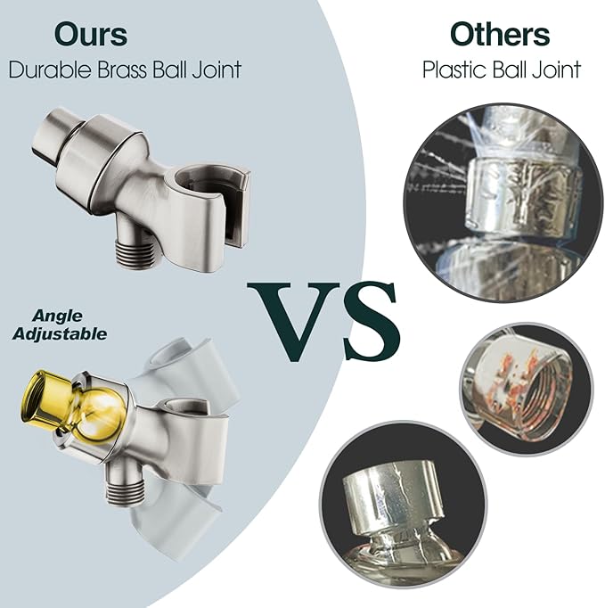 BRIGHT SHOWERS 9 Spray Settings Shower Head with Handheld High Pressure Brushed Nickel Hand Held Showerhead with 60 Inch Stainless Steel Hose and Adjustable Overhead Bracket