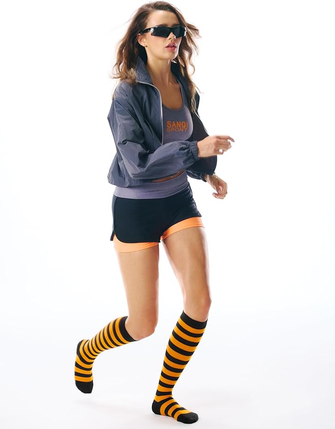 FITRELL Women's Knee High Socks Outdoor Sport Athletic Socks Casual Stripe Tube Socks 1-4 Pack