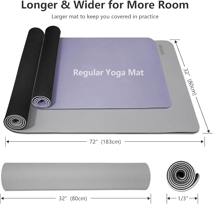 Yoga Mat Non-Slip Extra Thick 72"x32/24" Extra Wide Fitness Exercise Mat TPE Material High Elastic Hot Yoga Mat for Women Yoga Pilates Home Floor Workout (Cow Coffee)
