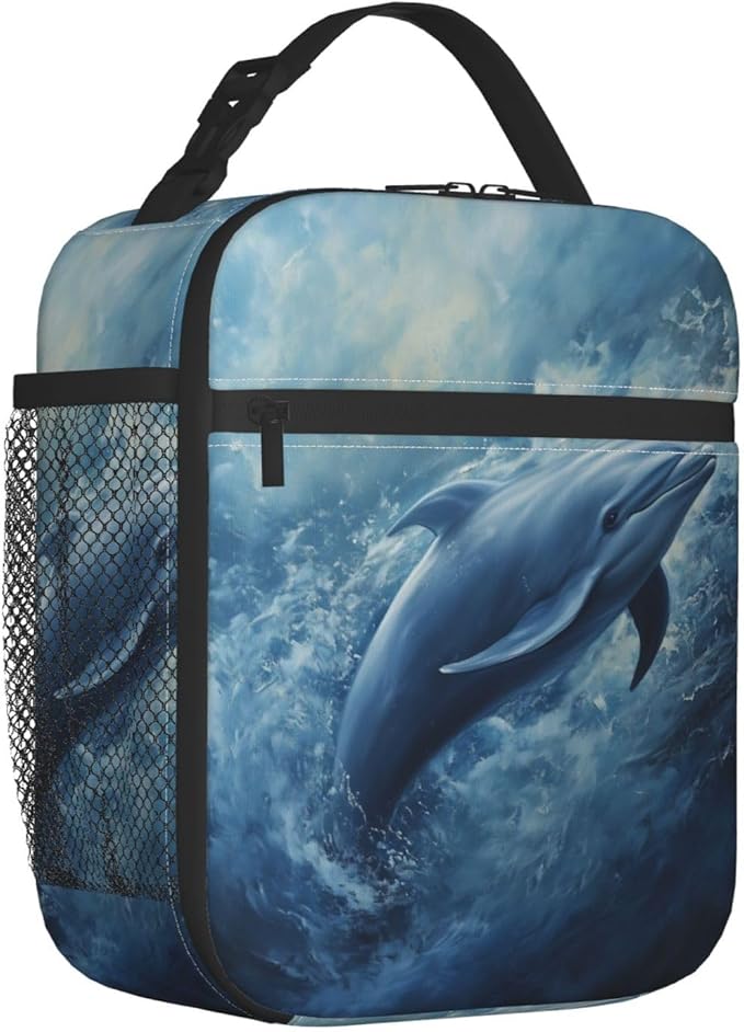 Dolphin Lunch Box for Women Men, Insulated Lunch Box Reusable Portable Lunch Bag Cooler Tote Waterproof Lunch Container for Office Picnic Work Travel