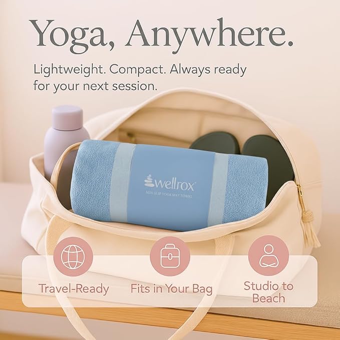 Yoga Mat Towel Non Slip - Ultra Absorbent Super Soft Microfiber Hot Yoga Towel Non Slip for Pilates & Fitness (74” x 26”, Blue)