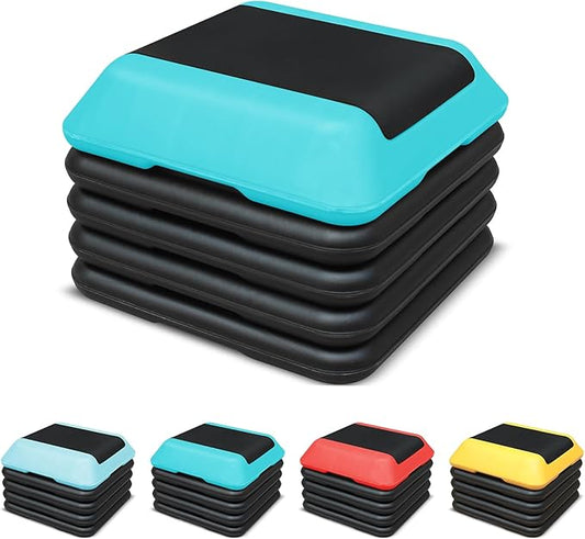16"x16" Exercise Aerobic Step Platform with 4 Risers, Adjustable Height 4"-6"-8"-10"-12" Workout Stepper for Home Gym Fitness Strength & Training