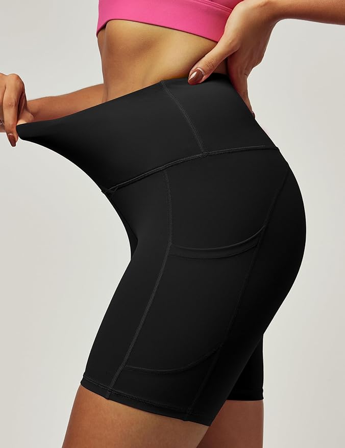 IUGA Biker Shorts Women 6" Tummy Control Workout Shorts Women with Pockets High Waisted Yoga Running Gym Spandex Compression