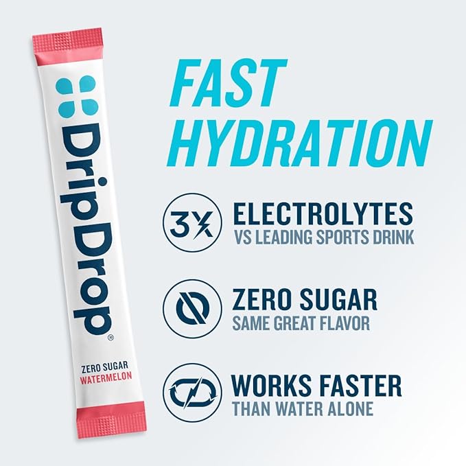 DripDrop Sugar Free Hydration Packets - Zero Classic Variety Pack - Single Serve Electrolytes Powder Drink Mix - Lemon Lime, Watermelon, Peach, Passion Fruit - Non-GMO, Gluten Free, Vegan - 16 Sticks