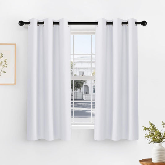 PONY DANCE Curtains White Short - Home Decor Panels Elegant Chrome Window Treatments Match with Draperies Draperies for Kitchen & Bedroom, 42 by 54 Inches, Pure White, 2 PCs