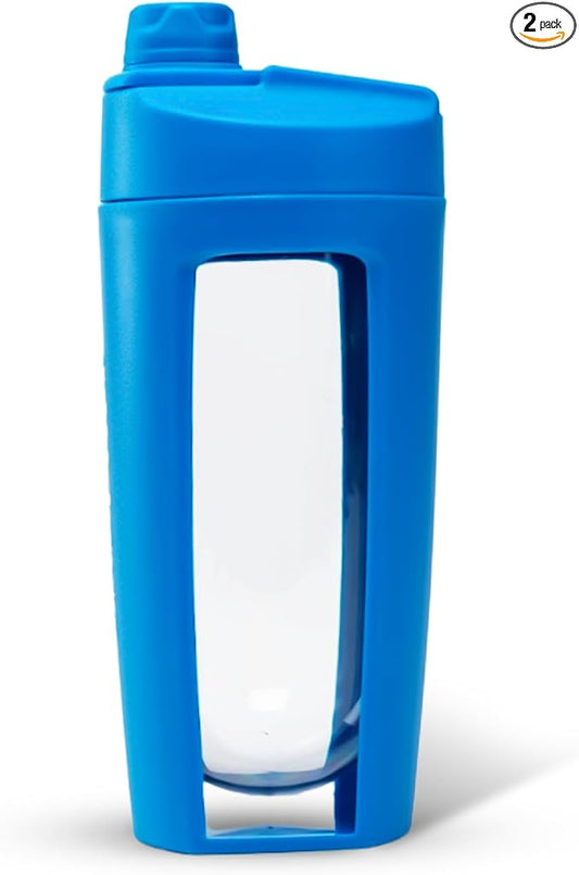 Odor-Free Fitness Bottle with Screw Lid – Round Shape, Leakproof, Eco-Friendly, Reusable Protein Shaker & Smoothie Bottle – Black, Blue, Pink, Beige, White, Purple (Blue, Pack Of 2)