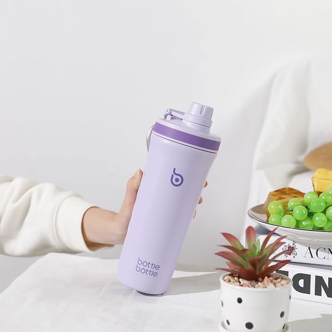 BOTTLE BOTTLE 26 oz Insulated Shaker Bottle Stainless Steel Water Bottle with Wire Whisk, Reusable Protein Shaker Gym Water Cup Purple