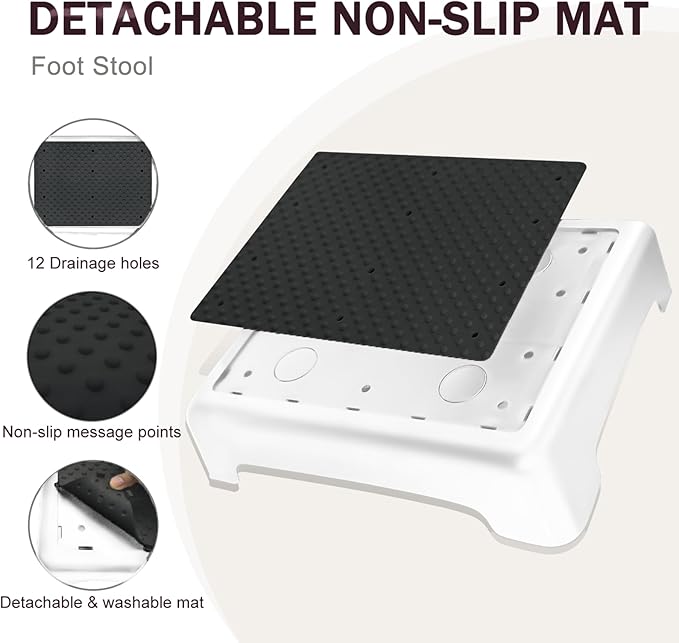 GWNF3.35'' Short Step Stool – 600lb Capacity Ultra-Sturdy Structure & Lightweight Step Stools for Seniors, Kids & Adult | Non-Slip Wide Platform | Mobility Step Stool for Indoor & Outdoor（White-Black）