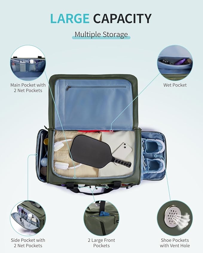 ECOHUB 40L Gym Bag for Women Men Water Resistant Sports Duffle Bag with Shoes Compartment& Wet Pocket, Travel Weekender Camping Backpack