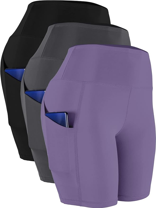 CADMUS Women's High Waist Spandex Yoga Shorts for Bike Running Two Side Pockets