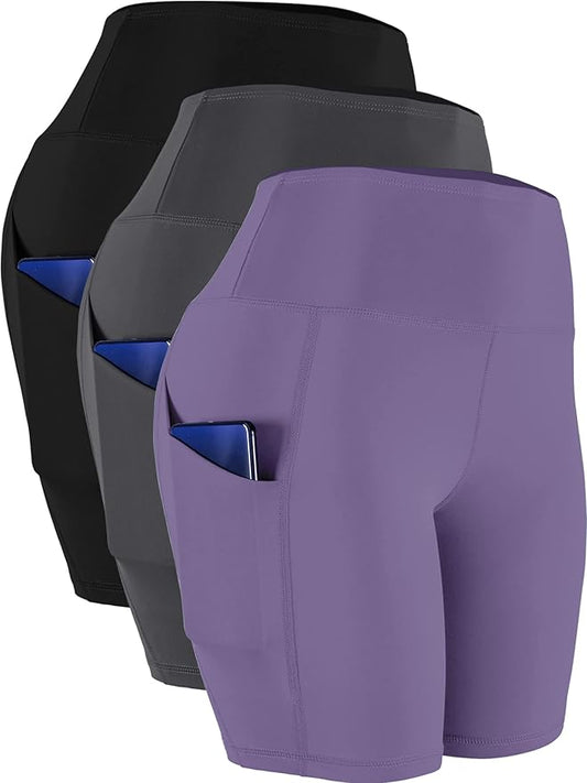 CADMUS Women's High Waist Spandex Yoga Shorts for Bike Running Two Side Pockets
