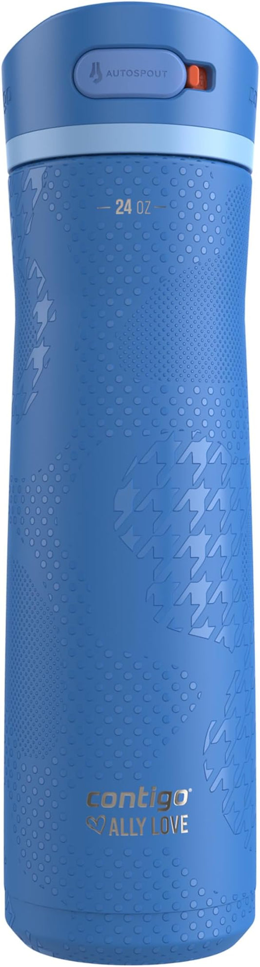 Contigo x Ally Love Ashland Chill 2.0, Stainless Steel, Spill Proof Water Bottle with AutoPop Easy Lean Lid, BPA Free, 24oz, Stellar Jay