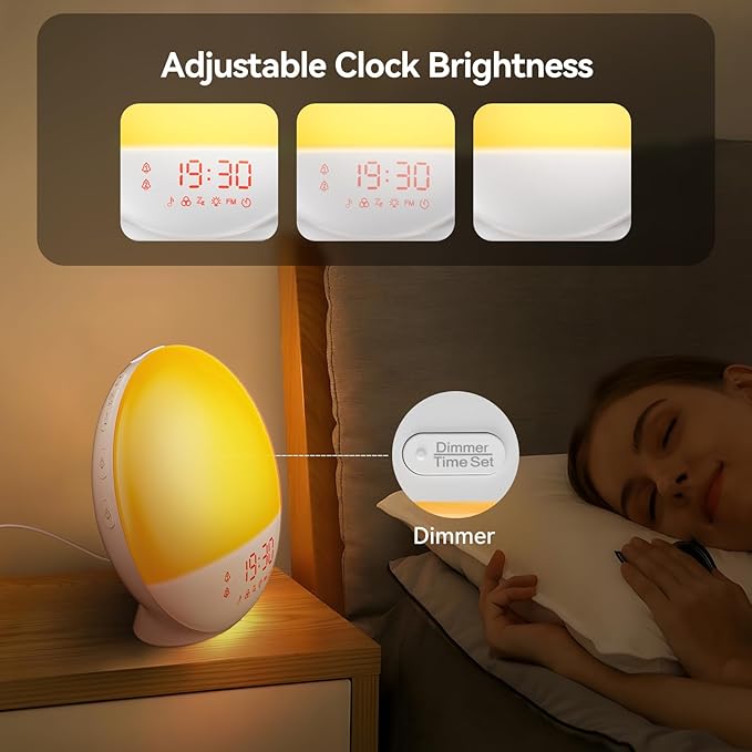 Wake Up Light Sunrise Alarm Clock with 10,000 Lux Therapy Light, White Noise Machine, Sleep Aid, 11 Soothing Colors, Dual Alarms & Snooze