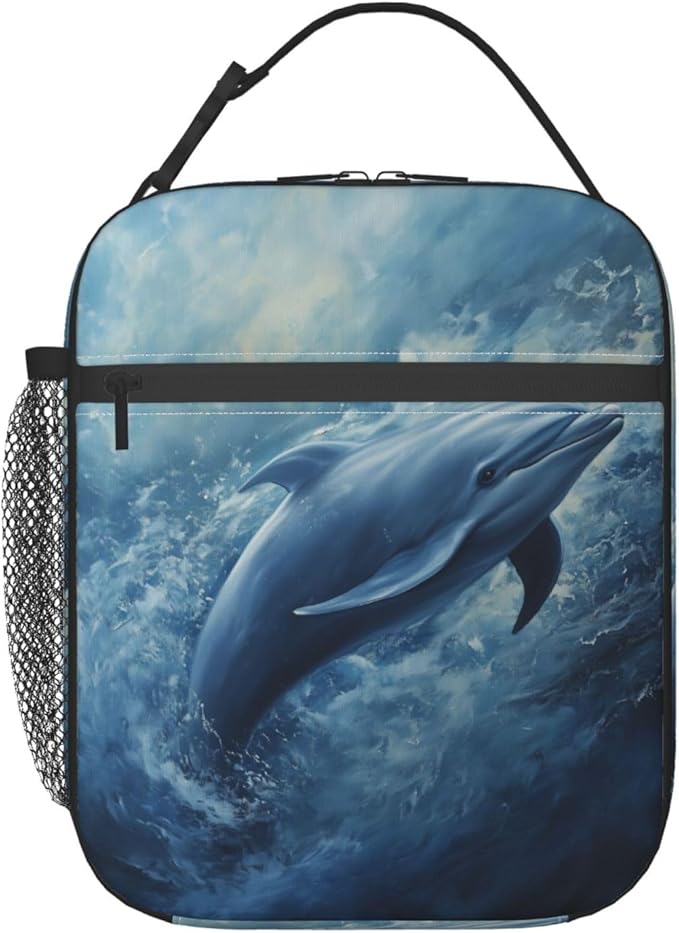 Dolphin Lunch Box for Women Men, Insulated Lunch Box Reusable Portable Lunch Bag Cooler Tote Waterproof Lunch Container for Office Picnic Work Travel