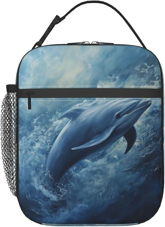 Dolphin Lunch Box for Women Men, Insulated Lunch Box Reusable Portable Lunch Bag Cooler Tote Waterproof Lunch Container for Office Picnic Work Travel