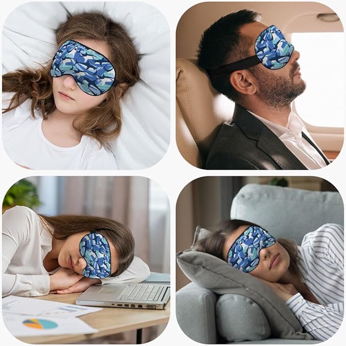 Blue Sharks Sleep Mask Eye Mask Ocean Sea Animal Fish Marine Funny Cute Wildlife Surfboard Sleep Mask Light Blocking Adjustable Smooth Soft for Women Deep Rest Travel