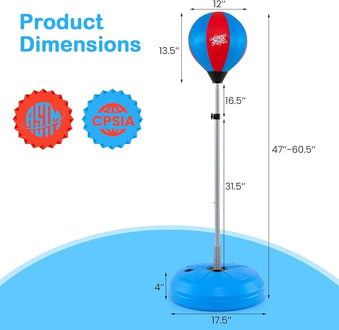 Goplus Punching Bag for Kids, Height Adjustable Kids Workout Equipment with Boxing Stand, Boxing Gloves, Inflator for Teens Adults Boys & Girls Aged 8+, Reflex Bag for Christmas Birthday