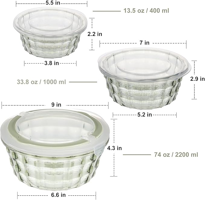 Taiuloo 3-Piece Salad Bowls with Lids, BPA Free Plastic Meal Prep Containers To Go for Lunch, Kitchen Food Storage & Serving Bowls for Salad, Snack, Fruit, Veggie, Green