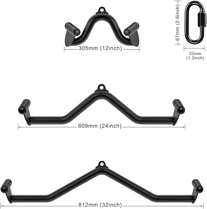 Kipika LAT Pull Down Bars Cable Machine Attachment, Rowing T-bar V-bar Set, Back Strength Training Handle Grips for Cable Machine Rowing Machine, 12" 20" 24" 28" 32" Five Sizes