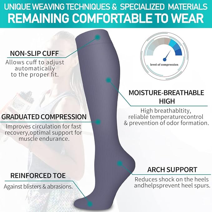 Copper Compression Socks for Women and Men(6 Pairs)-Best Support for Running, Athletic, Nursing, Travel