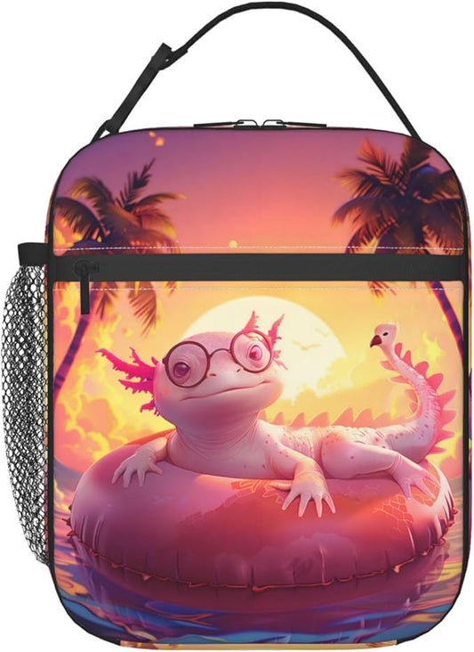 Insulated Lunch Box for Women Men, Axolotl Theme Lunch Box Reusable Portable Lunch Bag Cooler Tote Waterproof Lunch Container for Office Picnic Work Travel