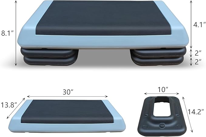 Adjustable Step Platform 30" × 14" Workout Aerobic Stepper Height Step for Fitness Strength Training with Risers Exercise Platform for Home Gym