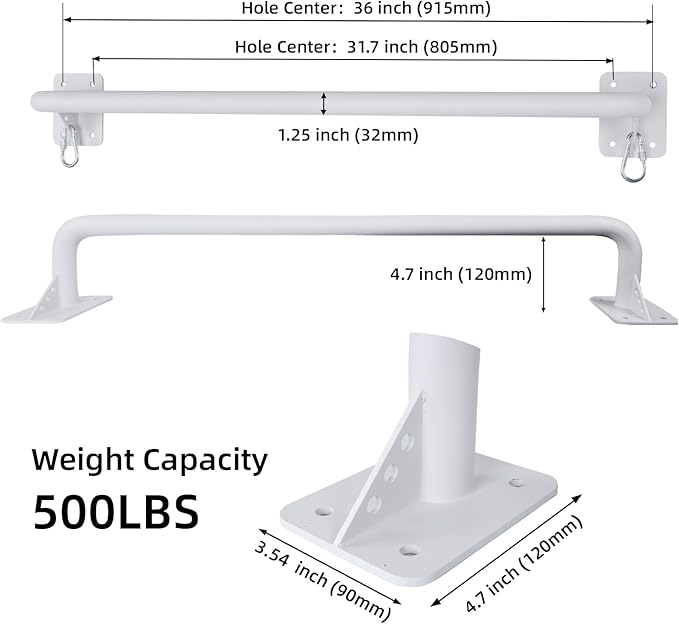 Wall Mounted Doorway Pull Up Bar, Heavy Duty Strength Training Pull-Up Bars for Doorframe, Support Beam or Joist Mount Thick Metal Sturdy Construction Support 500 lbs