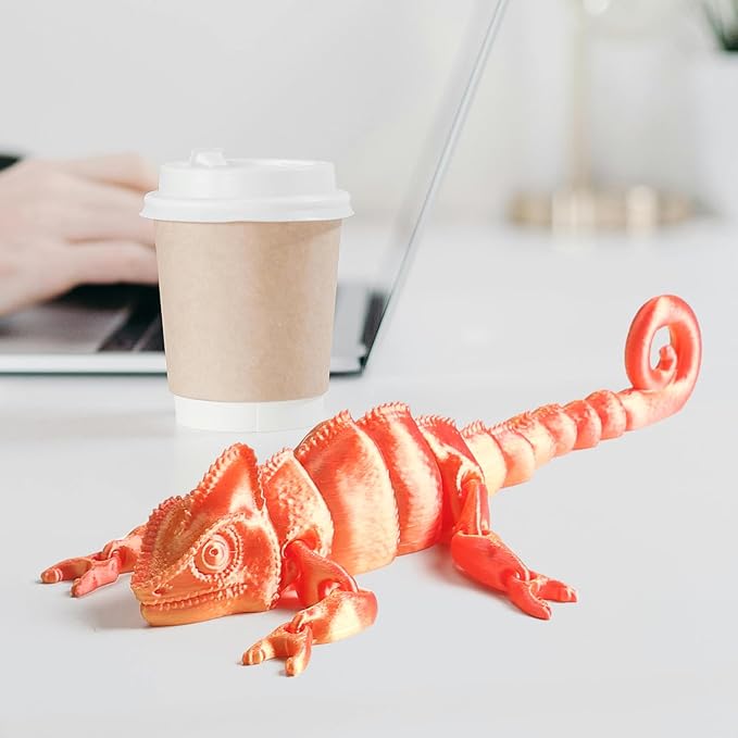 3D Printed Articulated Chameleon Fidget Toy - 12Inch PLA Flexible 3D Lizard Figurine with Movable Joints, Stress Relief Desk Decor & Unique Gift for Reptile Lovers, Kids & Adults