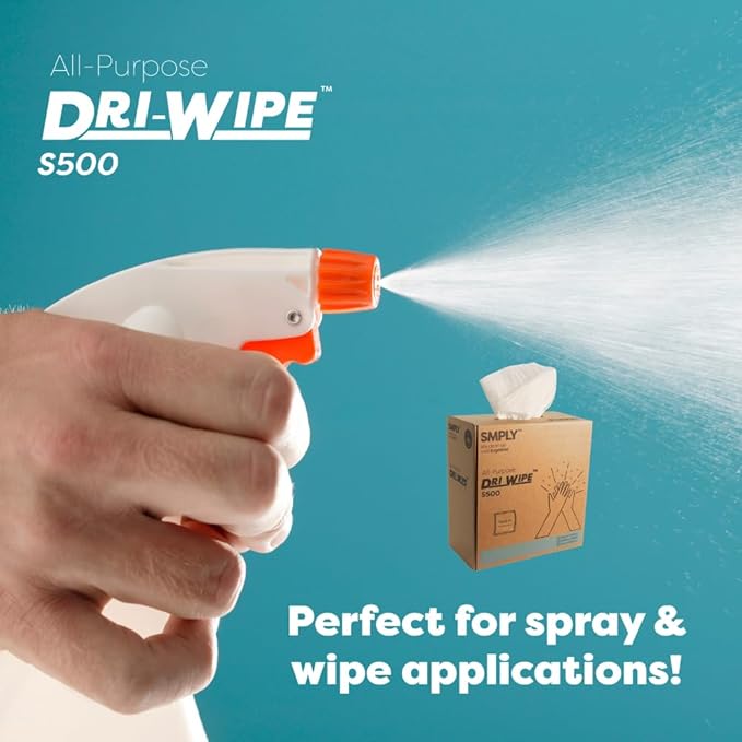 Dri-Wipe S500 by SMPLY Brands – All-Purpose Disposable Wipes, 10 Boxes of 176 (1,760 Total Wipes), Strong Alternative to Shop Towels & Paper Towels, 8" x 12" Center-Pull Sheets