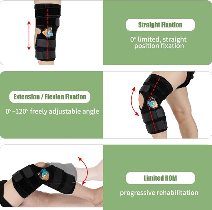 Hinged Knee Brace with Side Stabilizers ROM Knee Support Adjustable Knee Immobilizer for Knee Pain ACL MCL PCL Arthritis Meniscus Tear Post OP Recovery for Men and Women (XL)