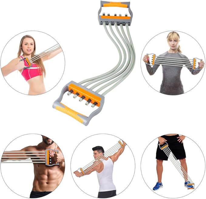 TOCO FREIDO Chest Expander | Arm Training, 5 Tubes Ajustable Arm Strength Trainer, Exercise Resistance Bands for Home Fitness Muscle Training Body Building