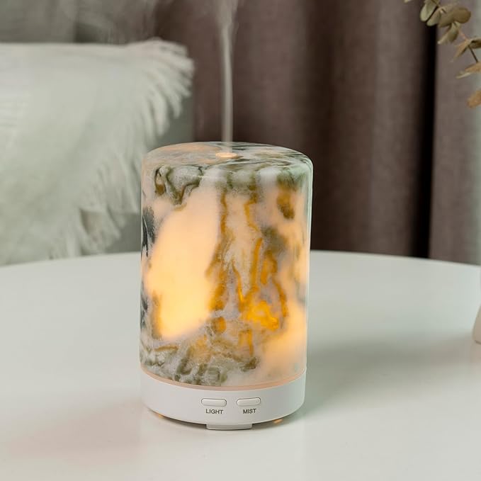 Koville 110ML Marble Essential Oil Diffuser - Ultrasonic Aromatherapy & Humidifier with 2-Color LED Lights, Decorative Marble Aromatherapy Diffuser, Auto Shut-Off, Scent for Home, Office, Yoga, Spa