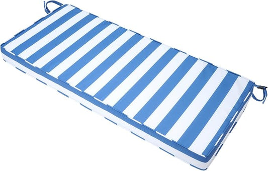 Outdoor Bench Cushion 48x16x3 Inch with Ties, Thick Waterproof Porch Swing Cushions for Patio Furniture Chair Pad, Seat Sofa Garden Replacement Cushion Sponge Filling (Blue&white Stripes, 48x16)