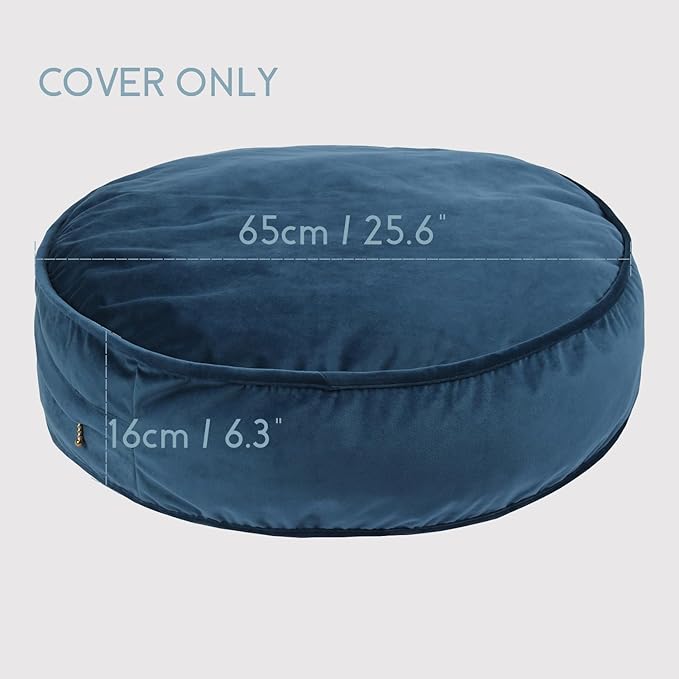 Round Floor Pillow Cover Velvet Throw Seating Pouf Yoga Meditation Cushion Plush Case Reading Room Decor Cover Only (25.6IN, Dark Blue)