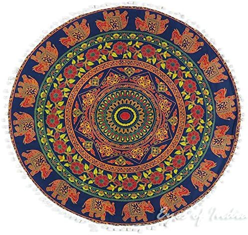 Eyes of India - Mandala Floor Pillow Cover Meditation Cushion Seating Throw Hippie Round Colorful Decorative Bohemian Indian Pouf Ottoman Handmade Cover ONLY (M1 Dark Blue-2, 32" x 32")