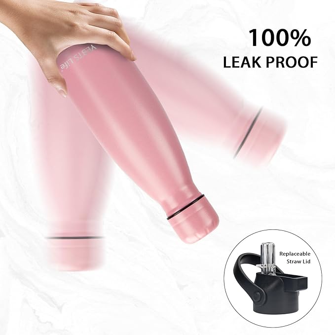 Insulated Water Bottle, 2 Pack-12oz Stainless Steel Water Bottles with straw lid, Metal Sports Water Bottles for Boys,Girls, Double Wall Vacuum BPA-Free Flask for School,Sports (Pink-Green)